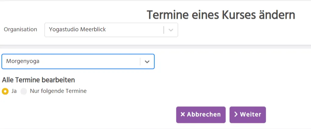 Termine eines bestehenden Kurses bearbeiten in kursifant