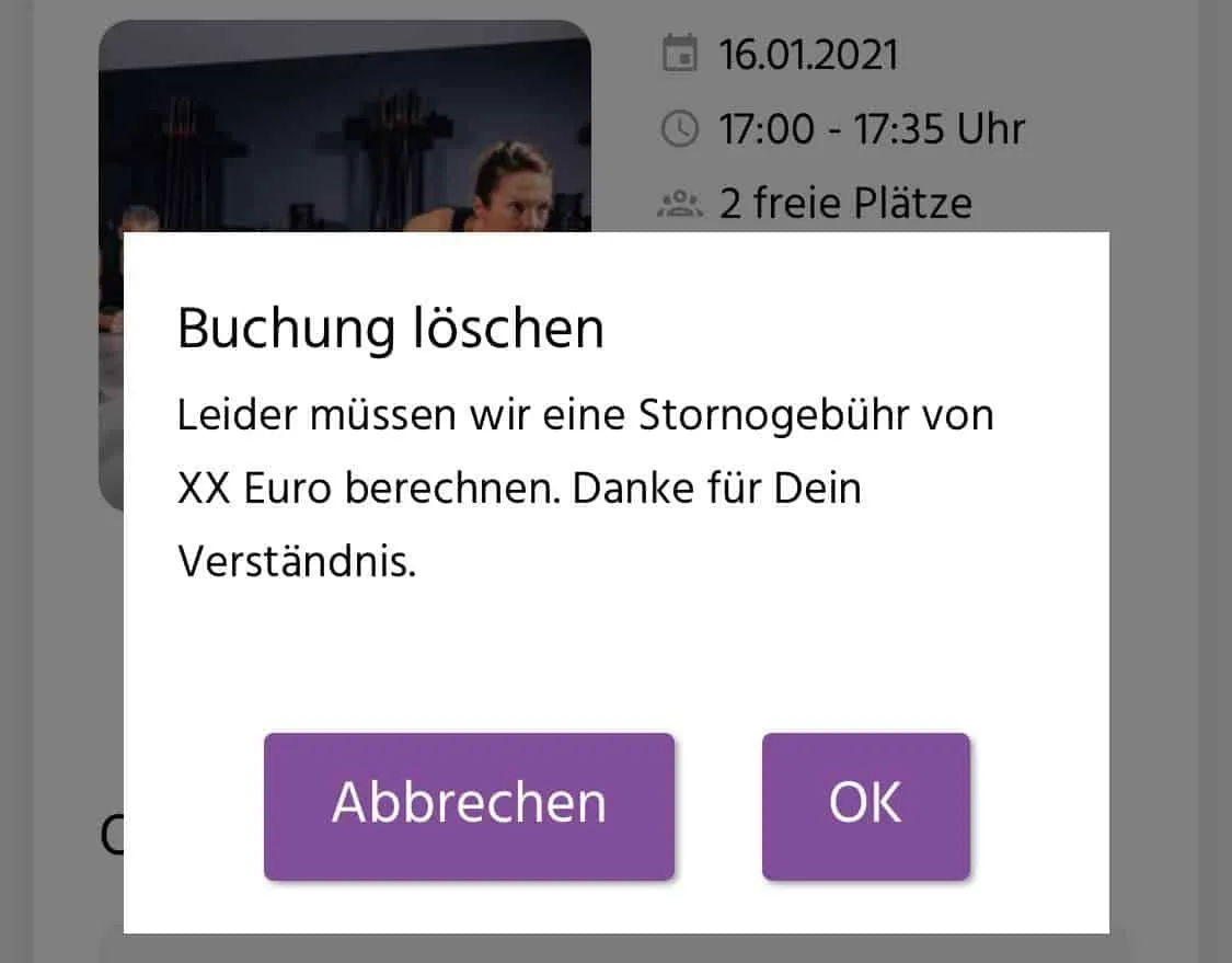 Abmeldeschluss in der kursifant Handyapp