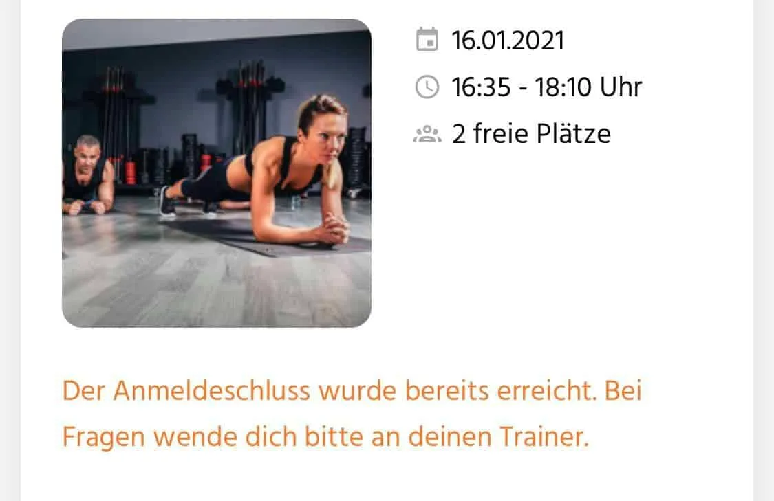 Anmeldeschluss in der kursifant Handyapp