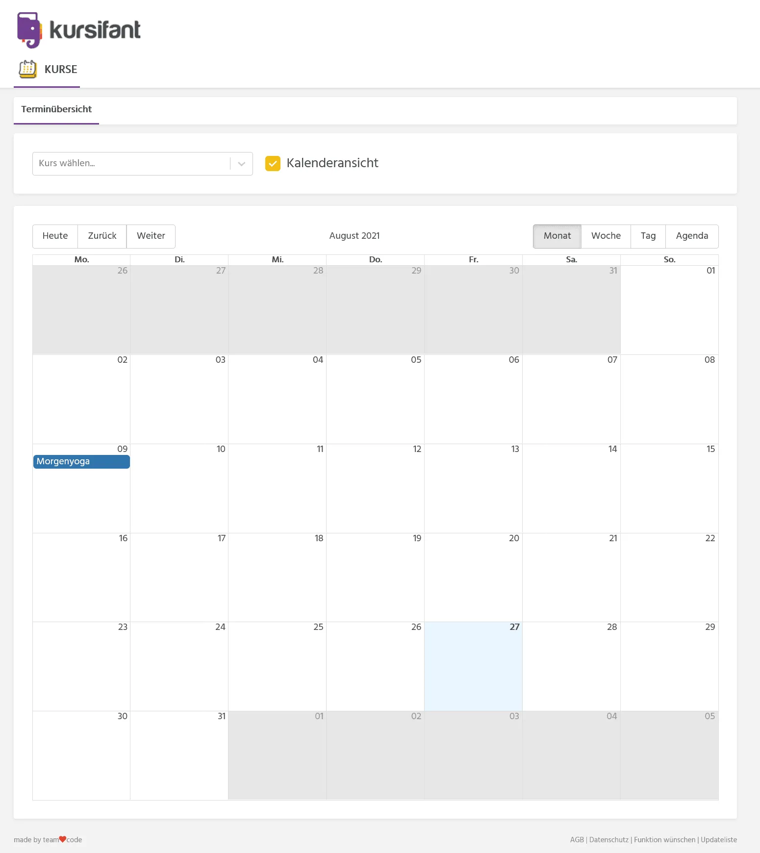 Buchungskalender in Website eingebunden