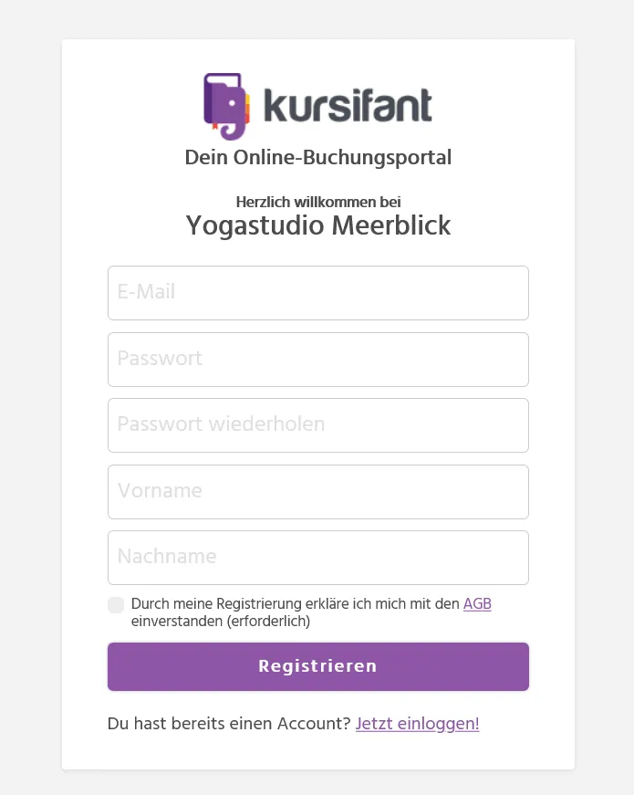 Registrierungsformular für Teilnehmer nach Klick auf den Link