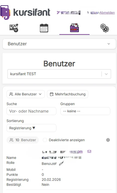 Benutzerliste in kursifant auf dem Handy mit Detailansicht