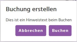 Anmeldehinweis-Dialog beim Buchen in kursifant