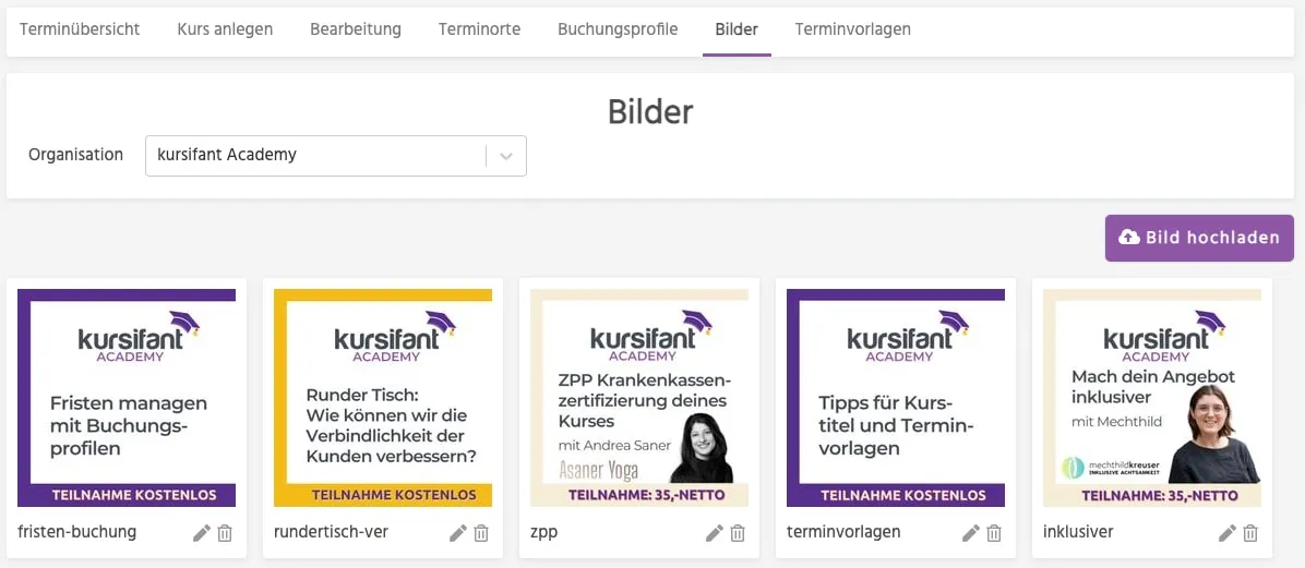 Bilder hochladen und Ausschnitt wählen in kursifant
