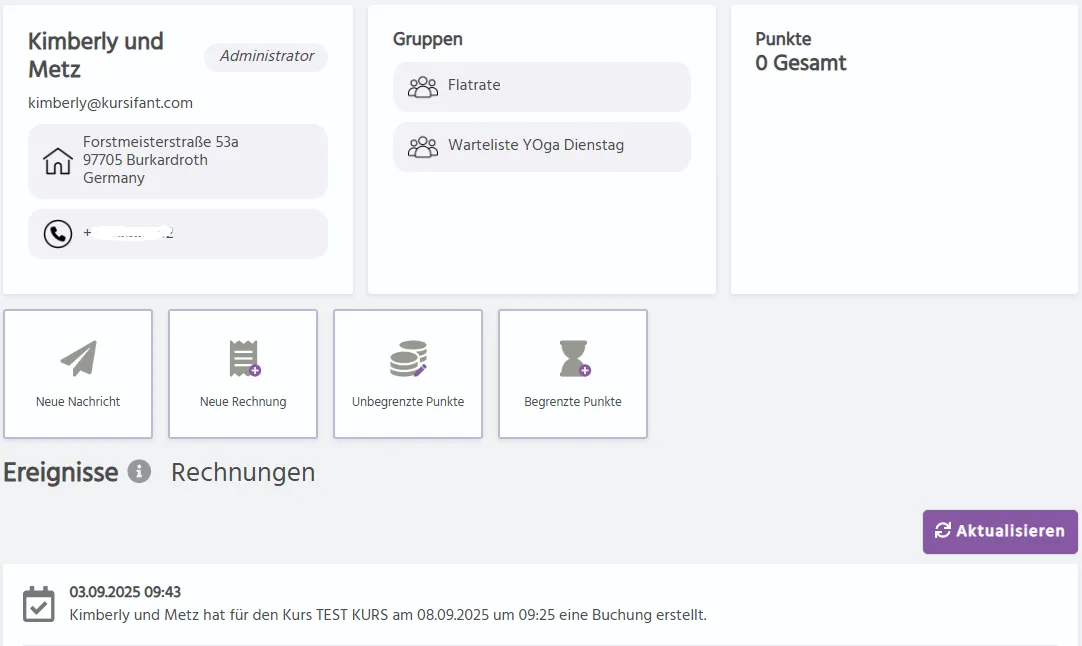 Punkteverwaltung für einzelne Benutzer in kursifant mit zeitlich begrenzten Punkten