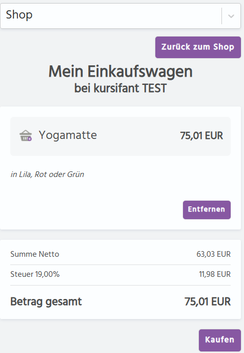 Punktekarten oder Produkte im Shop kaufen