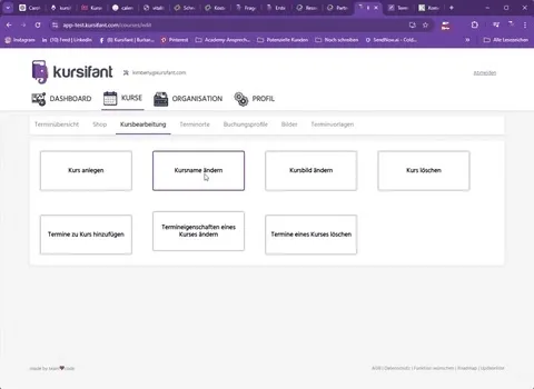 Kursname in kursifant ändern per Inline-Bearbeitung