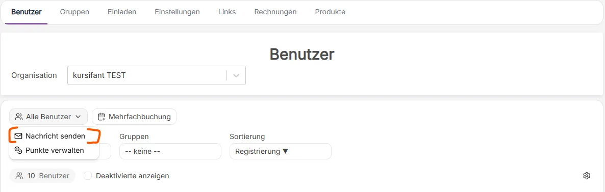 Nachricht senden Button in der Benutzerliste von kursifant