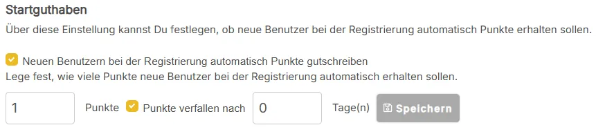 Startguthaben-Einstellung in kursifant: automatisch Punkte bei Registrierung vergeben