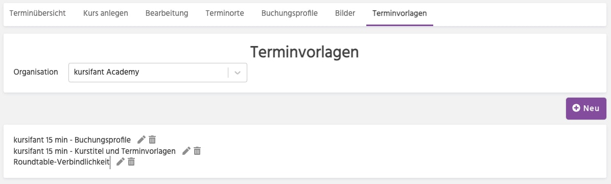 Terminvorlagen einrichten