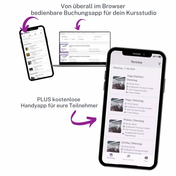 kursifant Buchungsapp auf verschiedenen Geräten