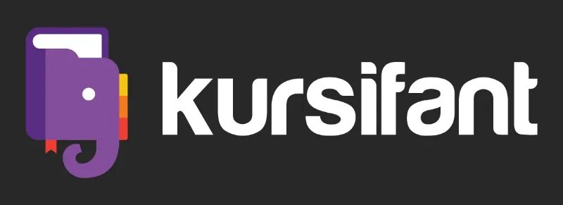 Weißes kursifant Logo auf dunklem Hintergrund