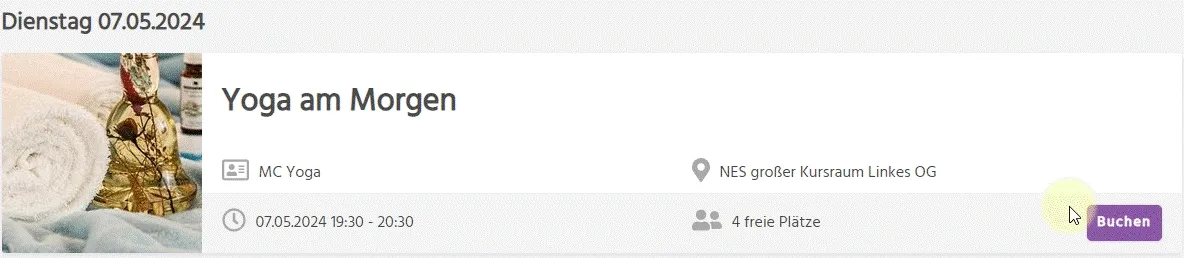 Buchungsvorgang in der kursifant Web-App