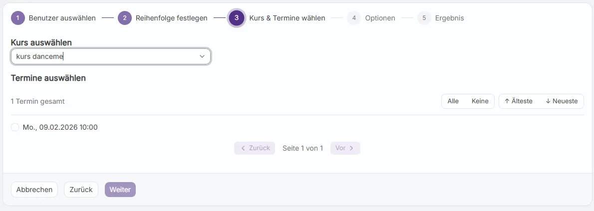 Termine auswaehlen: Auswahl mehrerer Termine