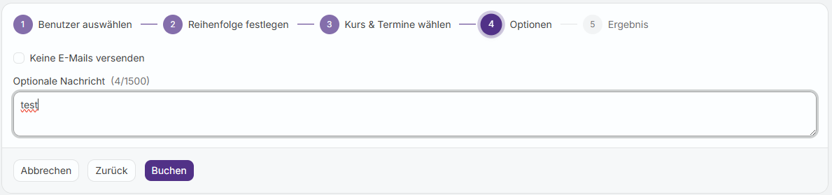 Zusammenfassung vor dem Bestaetigen: Uebersicht der Buchungen