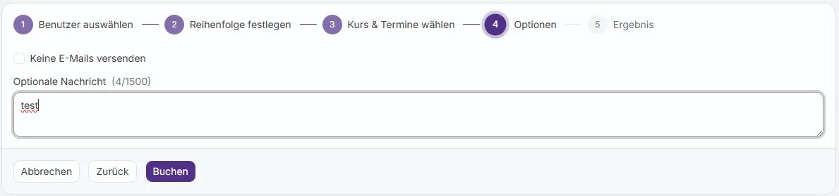 Zusammenfassung vor dem Bestaetigen: Uebersicht der Buchungen